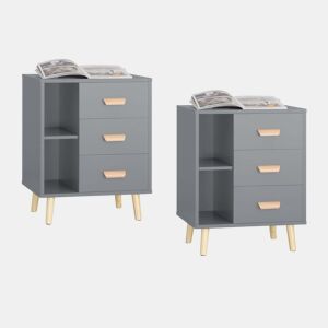 SoBuy FBT95-HGx2 Conjunto de 2 mesas de apoio Mesa de cabeceira com 3 gavetas Cinzento