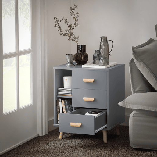 SoBuy FBT95-HGx2 Conjunto de 2 mesas de apoio Mesa de cabeceira com 3 gavetas Cinzento