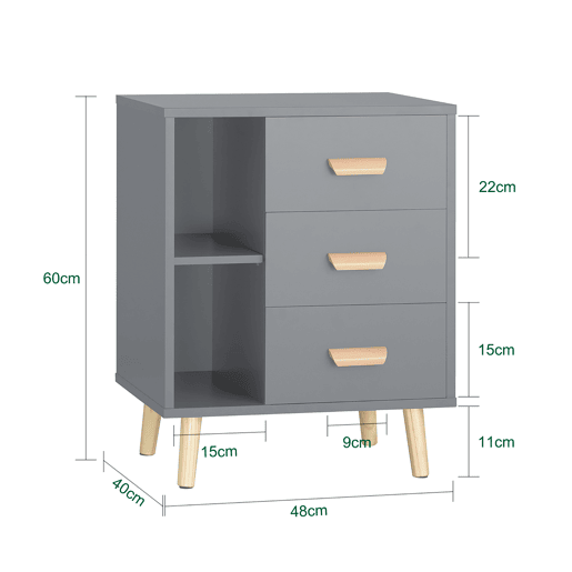 SoBuy FBT95-HGx2 Conjunto de 2 mesas de apoio Mesa de cabeceira com 3 gavetas Cinzento