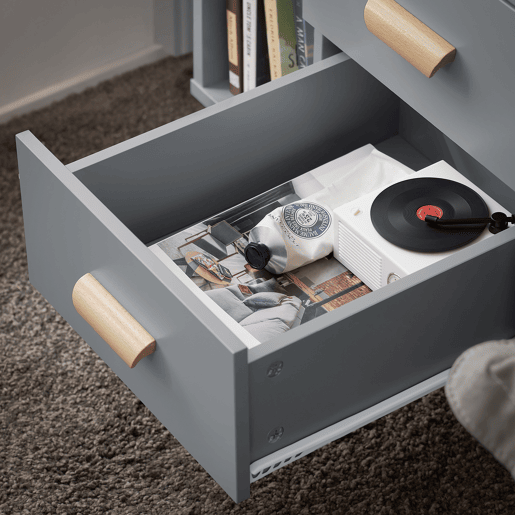SoBuy FBT95-HGx2 Conjunto de 2 mesas de apoio Mesa de cabeceira com 3 gavetas Cinzento
