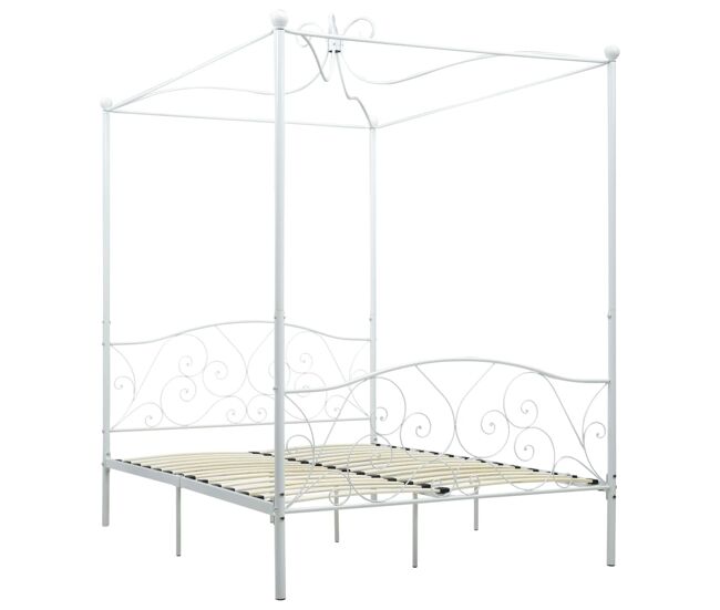 Estructura de cama con dosel metal blanco 140x200 cm