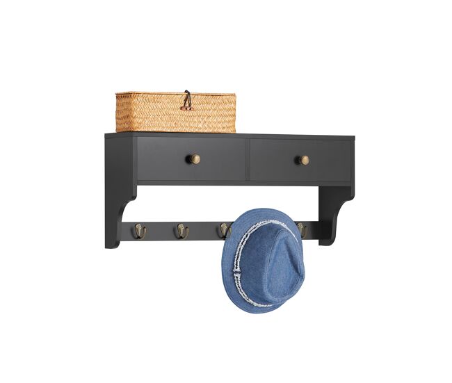 Sobuy frg178-sch estantería moderna de pared con 5 ganchos y 2 cajones 60 x 15 x 27 cm