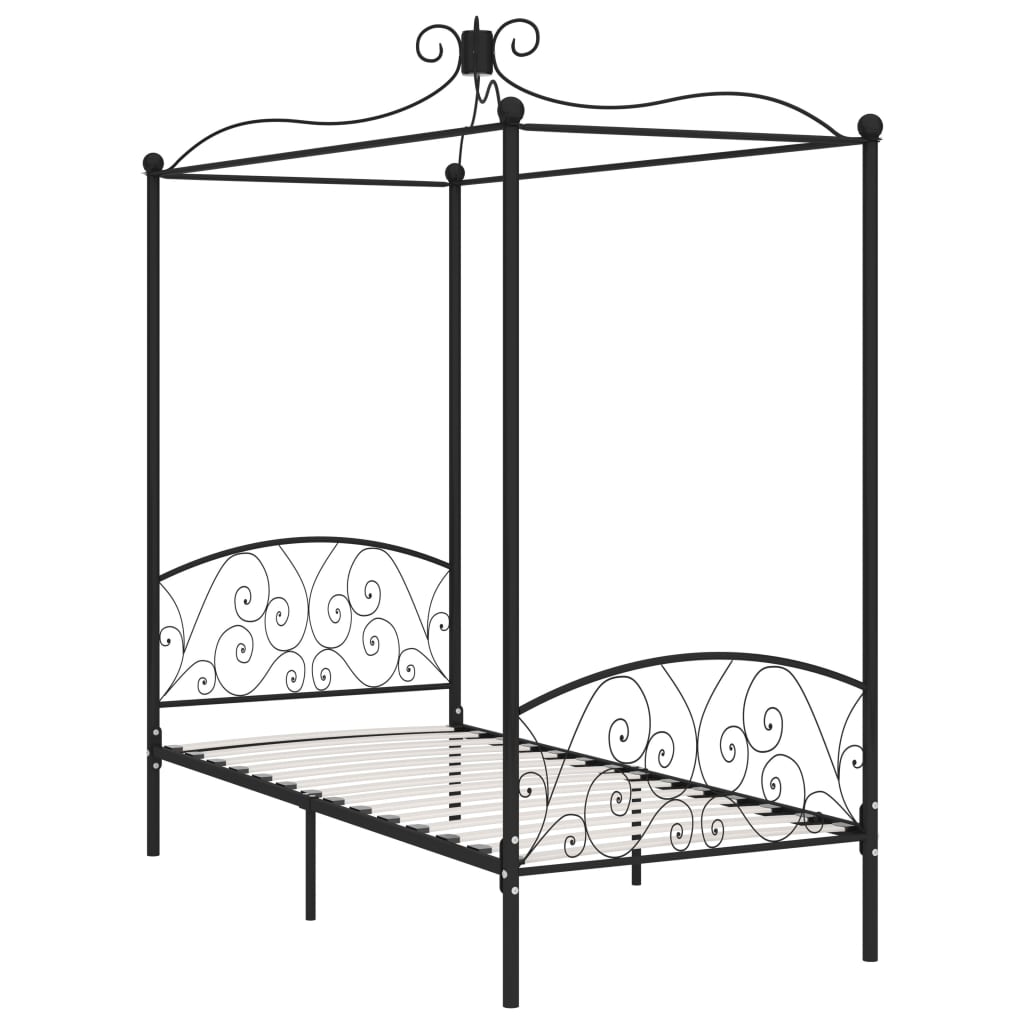Estructura de cama con dosel metal negro 100x200 cm