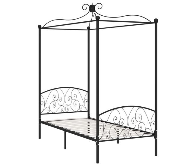 Estructura de cama con dosel metal negro 100x200 cm