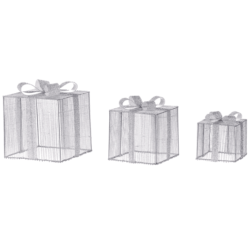 Conjunto de 3 decorações LED para exterior presentes de Natal prateados 25 cm ARNES