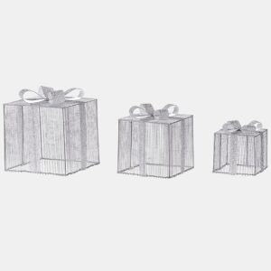 Conjunto de 3 decorações LED para exterior presentes de Natal prateados 25 cm ARNES