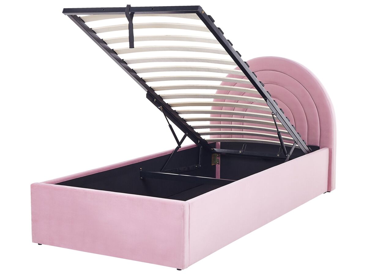 Beliani Cama infantil con almacenaje Terciopelo ANET 98x218 Rosa