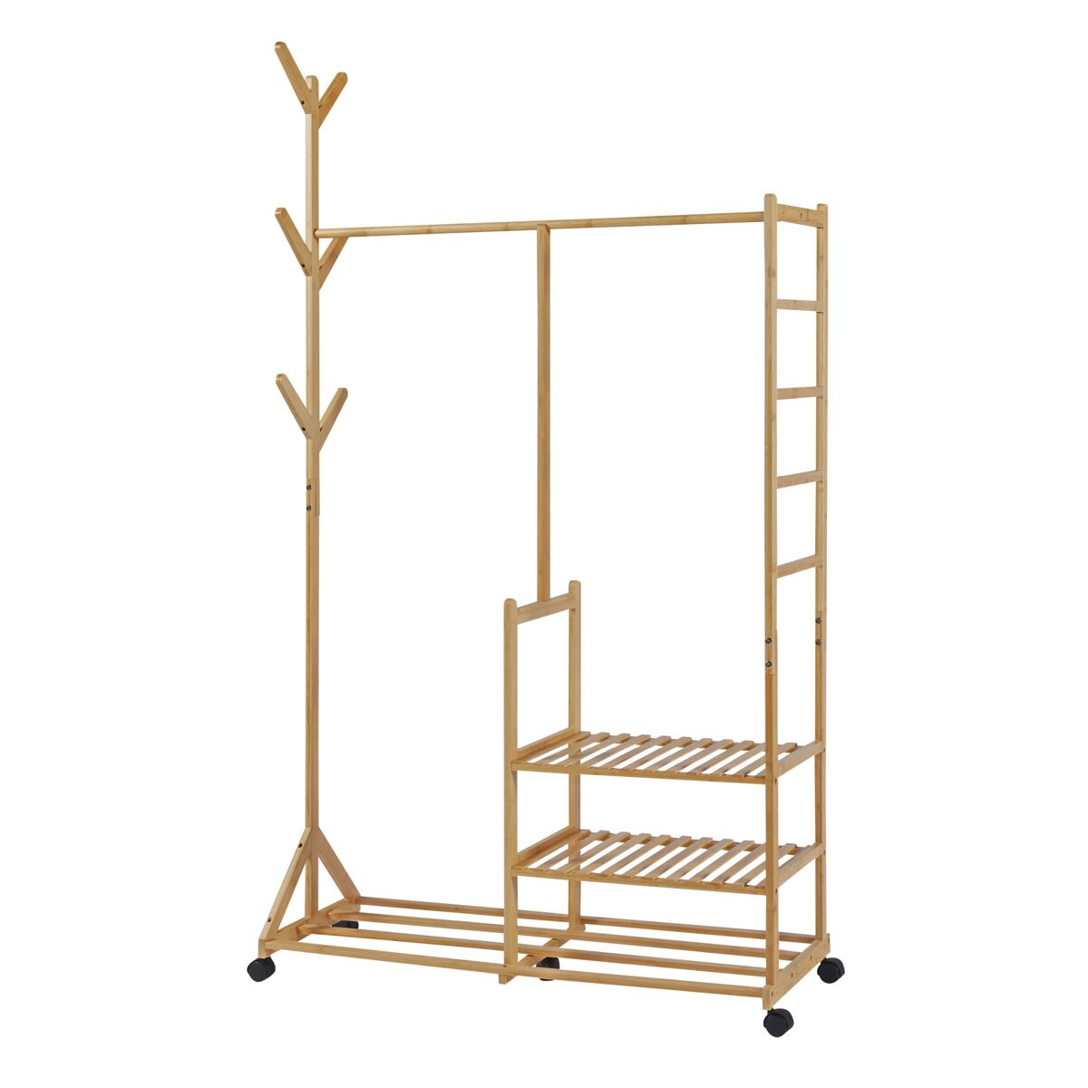 Perchero burro ikaalinen con estantes 6 perchas bambú 176x100x38 cm - natural [en.casa]