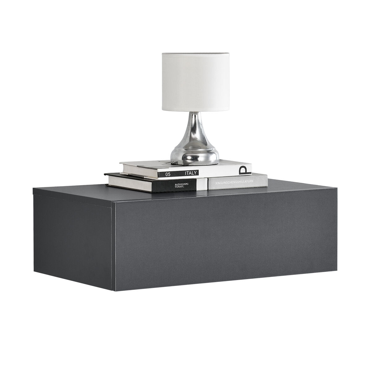 Mesita de noche de pared oslo con cajón aglomerado gris oscuro - 46x30x15cm [en.casa]