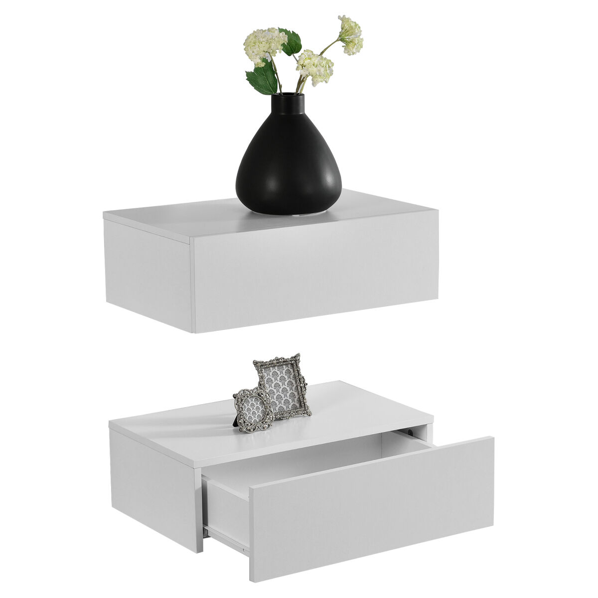Set de 2 mesitas de noche de pared oslo con cajón aglomerado blanco mate - 46x30x15cm [en.casa]