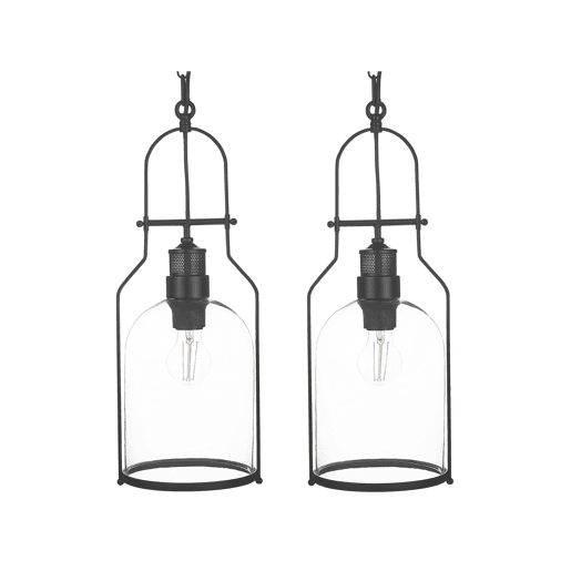 Conjunto de 2 candeeiros suspensos BASHILO Metal Preto Conjunto de 2 candeeiros suspensos BASHILO Metal Preto