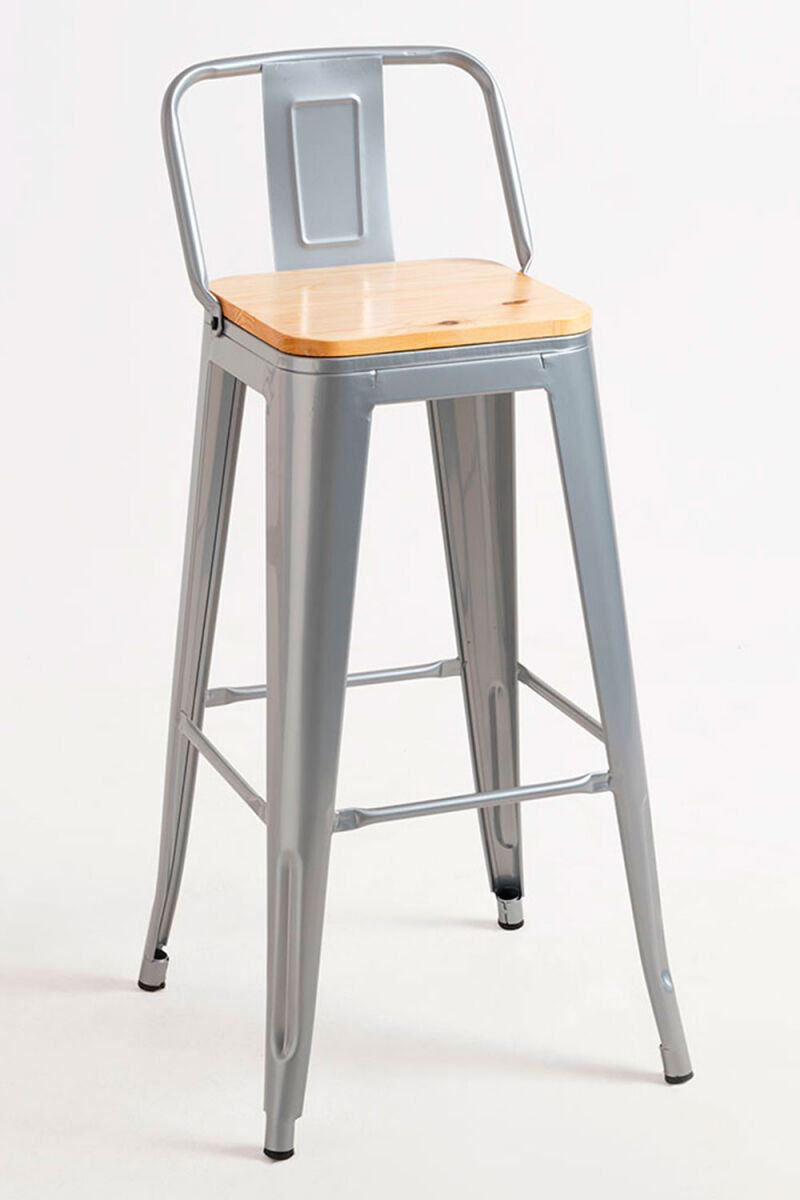 Pack 2 taburetes torix respaldo madera natural - gris metalizado