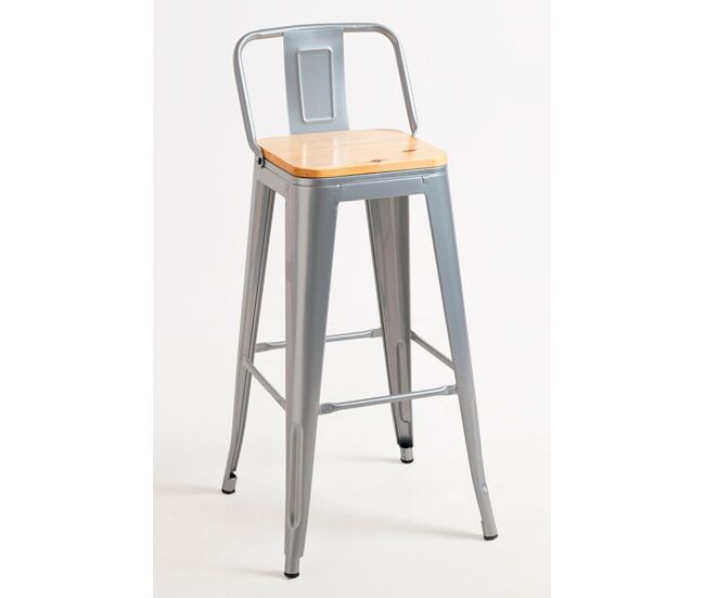 Pack 2 taburetes torix respaldo madera natural - gris metalizado