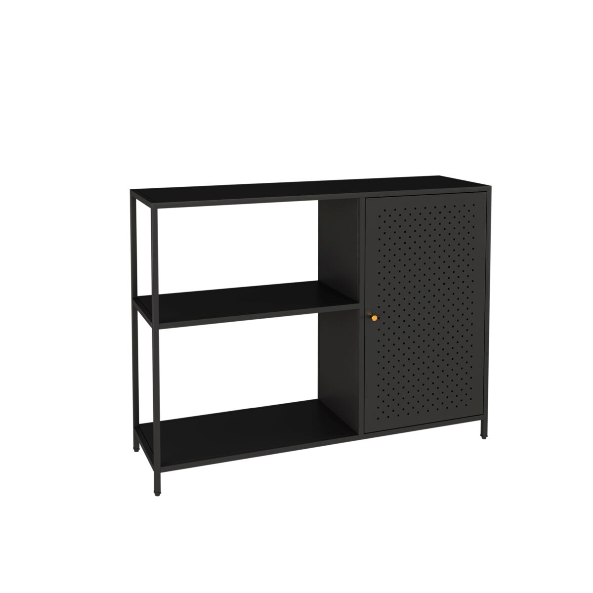 Mesa consola viitasaari con compartimentos abiertos y puerta metal 75 x 100 x 30 cm - negro mate [en.casa]