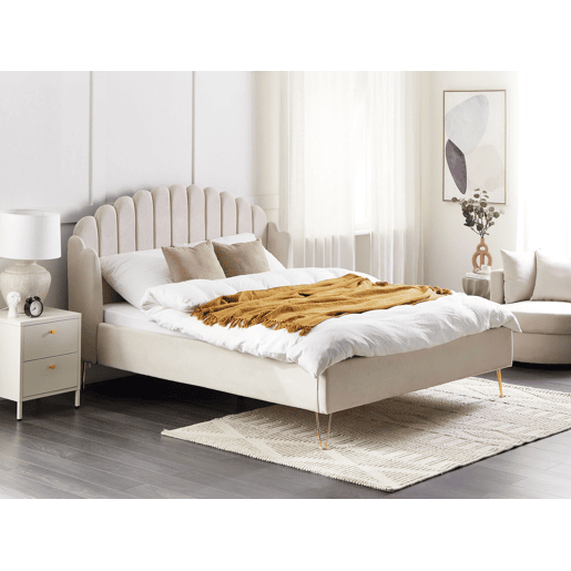 Cama Tecido AMBILLOU 160 x 200 cm Creme claro