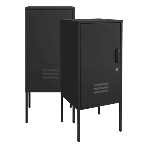 Conjunto de 2 mesas de cabeceira Hausjärvi com fechadura e ranhuras de ventilação 85 x 35 x 35 cm aço - Preto en.casa