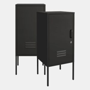 Conjunto de 2 mesas de cabeceira Hausjärvi com fechadura e ranhuras de ventilação 85 x 35 x 35 cm aço - Preto en.casa