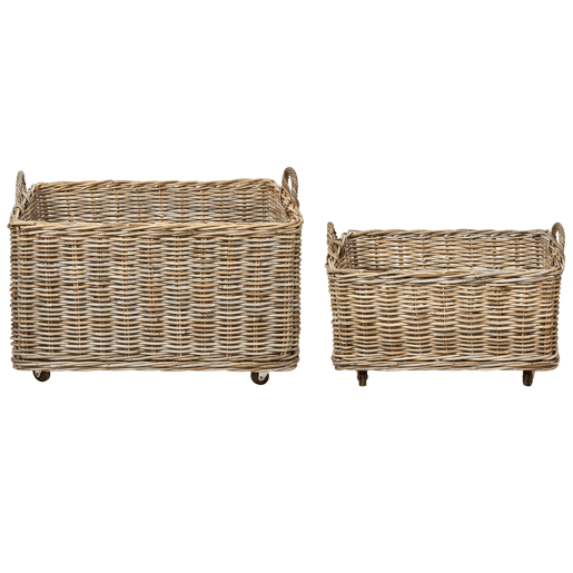 Conjunto de 2 cestos KITIM com rodas Rattan Natural