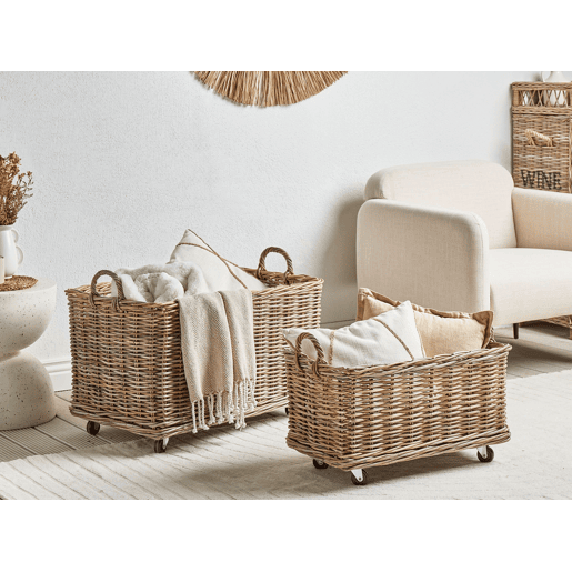 Conjunto de 2 cestos KITIM com rodas Rattan Natural