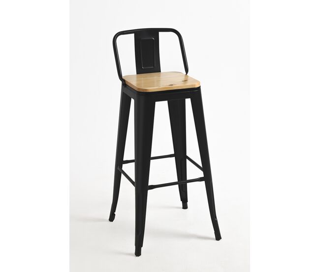Pack 2 taburetes torix respaldo madera natural - negro mate