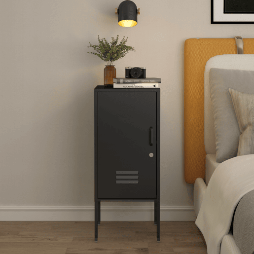 Mesa de cabeceira Hausjärvi com fechadura e ranhuras de ventilação 85 x 35 x 35 cm aço - Preto en.casa