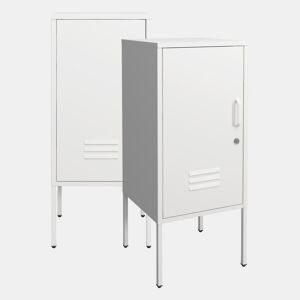 Conjunto de 2 mesas de cabeceira Hausjärvi com fechadura e ranhuras de ventilação 85 x 35 x 35 cm aço - Branco en.casa
