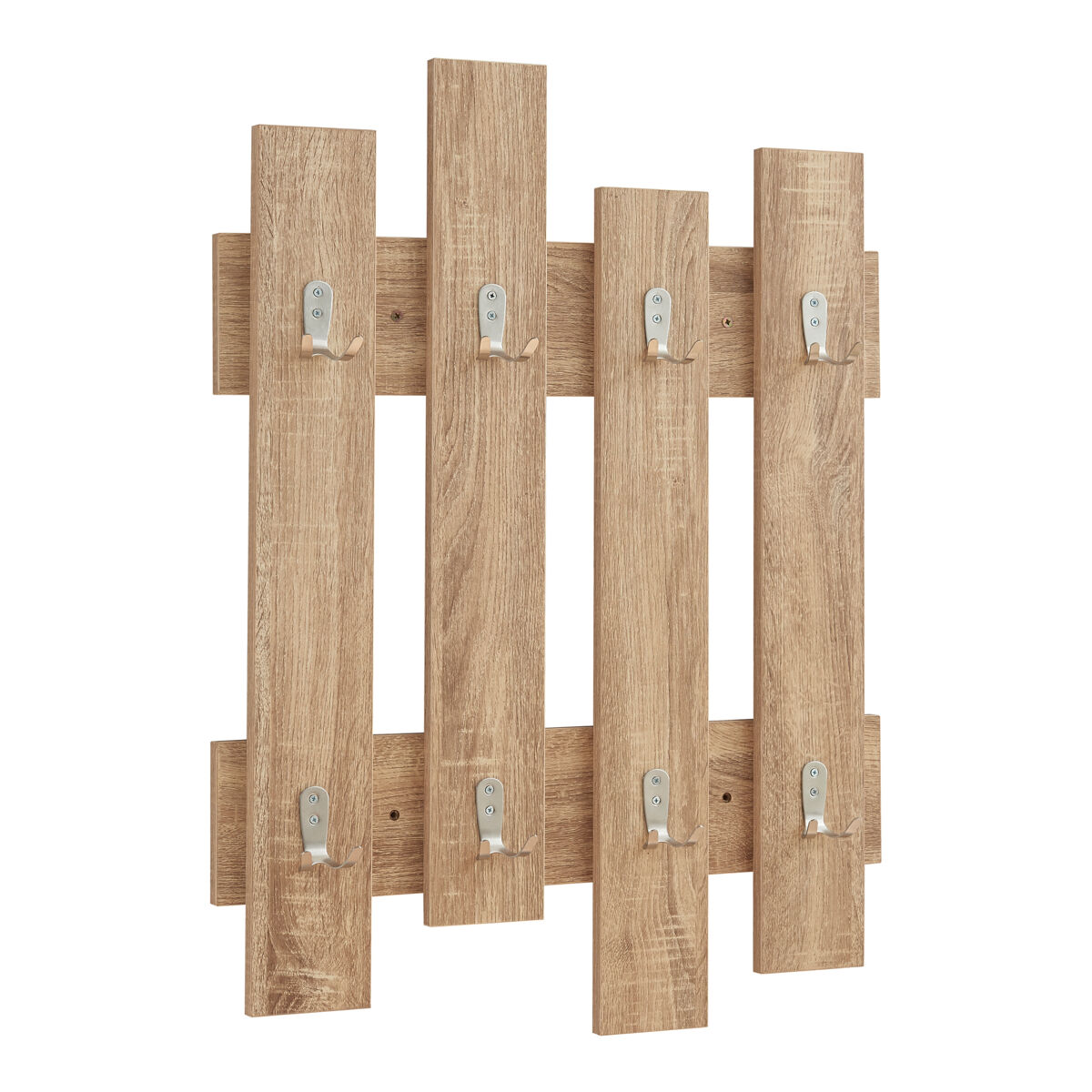 Perchero mural raseborg con 8 ganchos dobles aglomerado 80 x 60 x 3 cm - efecto roble [en.casa]