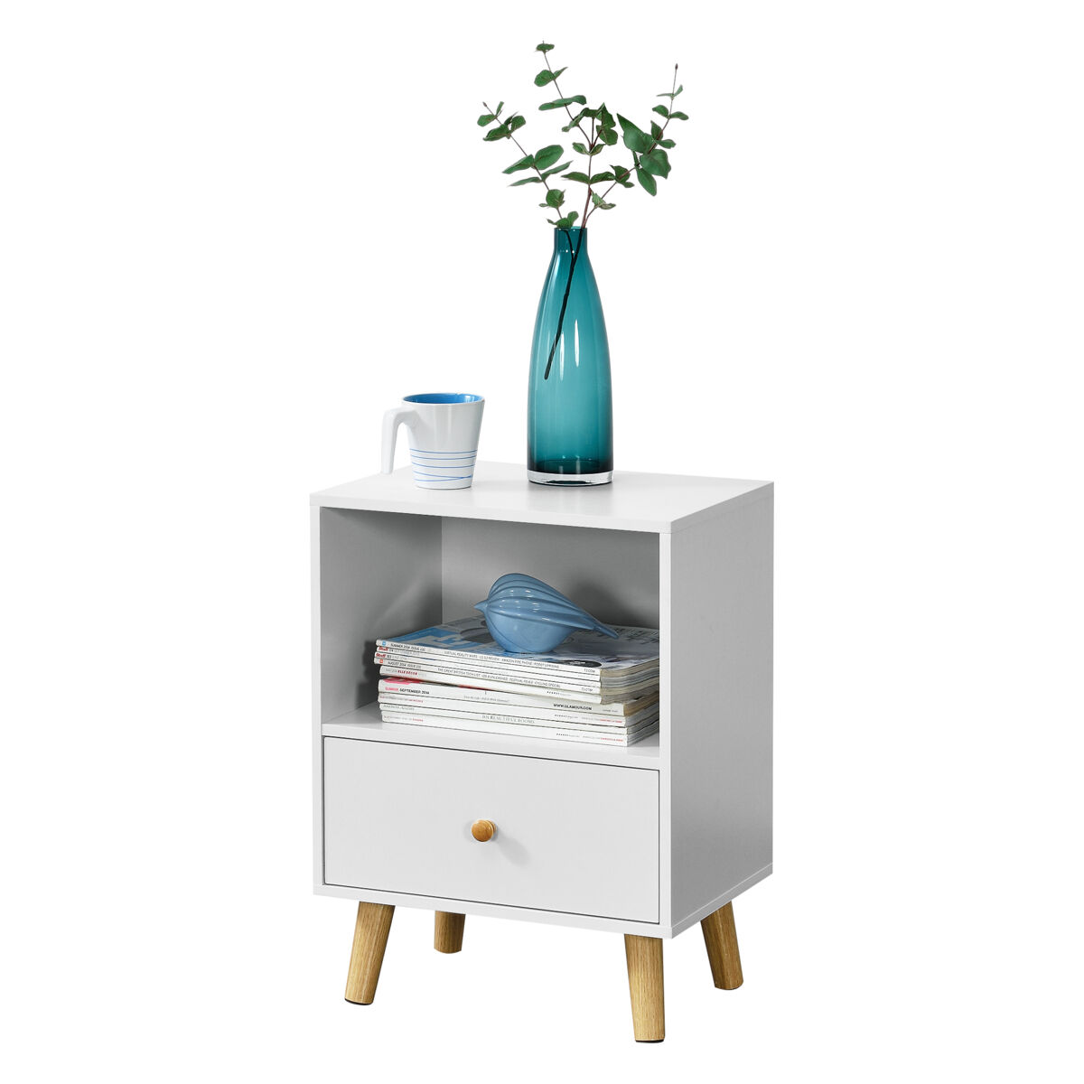 Mesa de noche sundsvall con cajón aglomerado/madera 54 x 40 x 30 cm - blanco [en.casa]