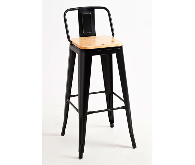 Pack 2 taburetes torix respaldo madera natural - negro