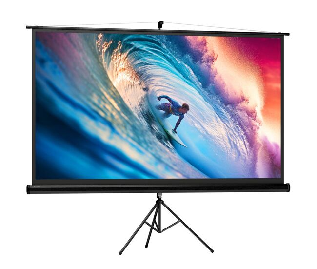 Homcom pantalla de proyector manual con soporte 100 pulgadas pantalla de proyección portátil formato 16:9 con altura ajustable para interior y