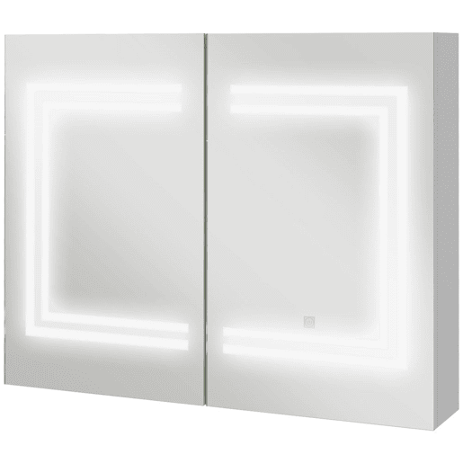 kleankin Armário Casa de Banho com Espelho e Luz LED Móvel Casa de Banho de Parede com 2 Portas Prateleiras Ajustáveis Interruptor Tátil e Cor da Luz Ajustável 80x15x65 cm Branco Brilhante