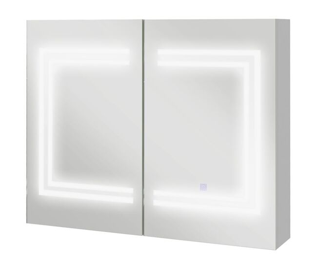 Kleankin armario de baño con espejo y luz led mueble de baño colgante con 2 puertas estantes ajustables interruptor táctil y color de luz ajustable 80x15x65 cm blanco brillante