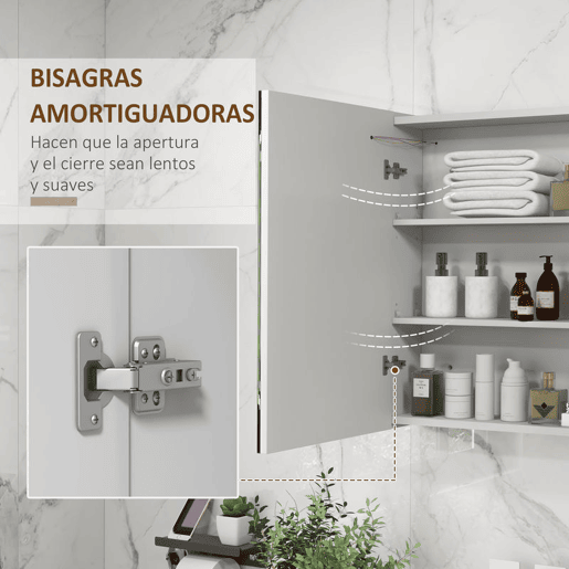 kleankin Armário Casa de Banho com Espelho e Luz LED Móvel Casa de Banho de Parede com 2 Portas Prateleiras Ajustáveis Interruptor Tátil e Cor da Luz Ajustável 80x15x65 cm Branco Brilhante