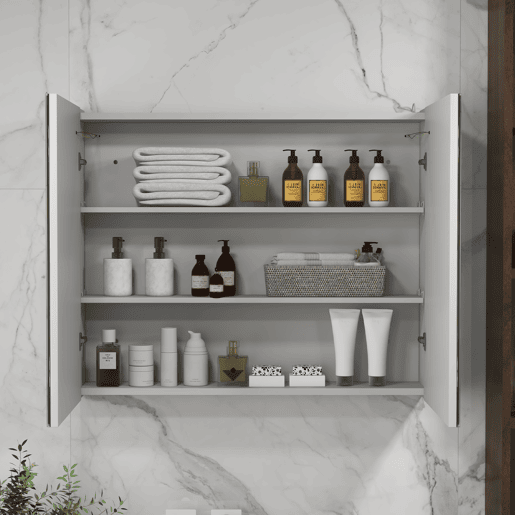 kleankin Armário Casa de Banho com Espelho e Luz LED Móvel Casa de Banho de Parede com 2 Portas Prateleiras Ajustáveis Interruptor Tátil e Cor da Luz Ajustável 80x15x65 cm Branco Brilhante