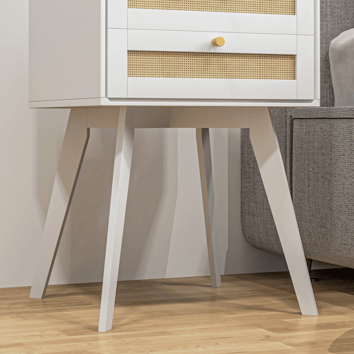 HOMCOM Mesa de Cabeceira Branca Estilo Boho com 2 Gavetas e Decoração de Vime para Quarto Sala de Estar 40x40x60 cm