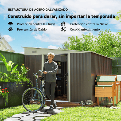 Outsunny Abrigo de Jardim 280x345x201 cm 8,9 m² Abrigo de Exterior de Aço para Armazenamento de Ferramentas com Portas e 2 Janelas Cinza