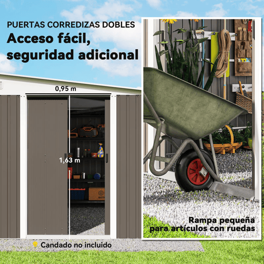 Outsunny Abrigo de Jardim 280x345x201 cm 8,9 m² Abrigo de Exterior de Aço para Armazenamento de Ferramentas com Portas e 2 Janelas Cinza