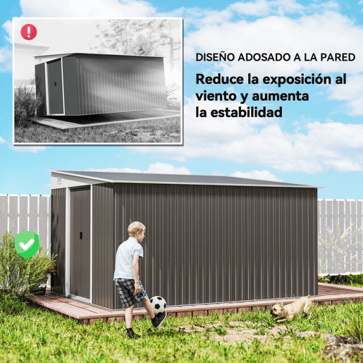 Outsunny Abrigo de Jardim 280x345x201 cm 8,9 m² Abrigo de Exterior de Aço para Armazenamento de Ferramentas com Portas e 2 Janelas Cinza