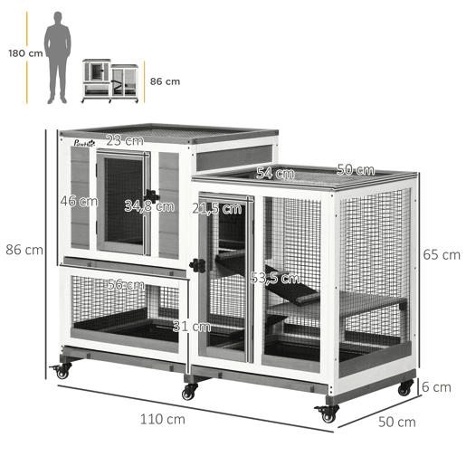 PawHut Coelheira de Madeira para Interior Gaiola para Coelhos e Animais Pequenos de 2 Níveis com 6 Rodas 2 Escadas 3 Bandejas Amovíveis e Área Aberta 110x50x86 cm Cinza PawHut Coelheira de Madeira para Interior Gaiola para Coelhos e Animais Pequenos de 2 Níveis com 6 Rodas 2 Escadas 3 Bandejas Amovíveis e Área Aberta 110x50x86 cm Cinza
