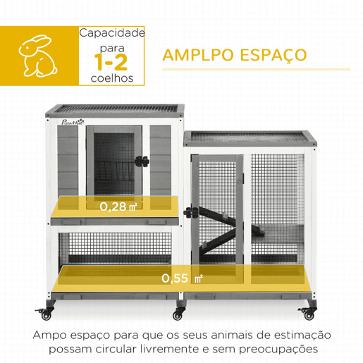 PawHut Coelheira de Madeira para Interior Gaiola para Coelhos e Animais Pequenos de 2 Níveis com 6 Rodas 2 Escadas 3 Bandejas Amovíveis e Área Aberta 110x50x86 cm Cinza PawHut Coelheira de Madeira para Interior Gaiola para Coelhos e Animais Pequenos de 2 Níveis com 6 Rodas 2 Escadas 3 Bandejas Amovíveis e Área Aberta 110x50x86 cm Cinza
