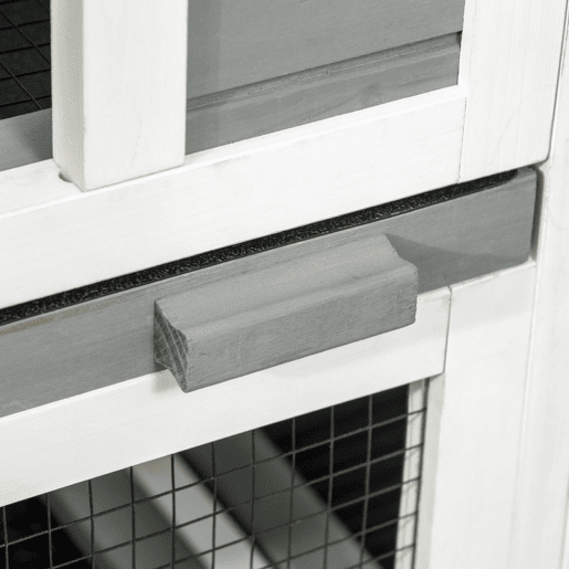 PawHut Coelheira de Madeira para Interior Gaiola para Coelhos e Animais Pequenos de 2 Níveis com 6 Rodas 2 Escadas 3 Bandejas Amovíveis e Área Aberta 110x50x86 cm Cinza PawHut Coelheira de Madeira para Interior Gaiola para Coelhos e Animais Pequenos de 2 Níveis com 6 Rodas 2 Escadas 3 Bandejas Amovíveis e Área Aberta 110x50x86 cm Cinza