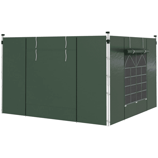 Outsunny 2 Paredes Laterais para Tendas de 3 x 3  3 x 6 m, 300x200 cm, Paredes Laterais de Substituição para Pavilhão de Tecido Oxford com Janela e Porta Enrolável com Fecho de Correr, para Festas, Verde