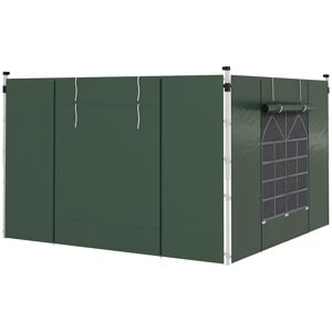 Outsunny 2 Paredes Laterais para Tendas de 3 x 3  3 x 6 m, 300x200 cm, Paredes Laterais de Substituição para Pavilhão de Tecido Oxford com Janela e Porta Enrolável com Fecho de Correr, para Festas, Verde