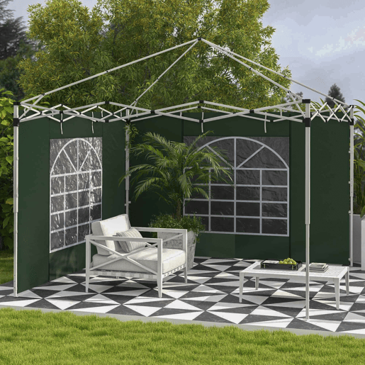 Outsunny 2 Paredes Laterais para Tendas de 3 x 3  3 x 6 m, 300x200 cm, Paredes Laterais de Substituição para Pavilhão de Tecido Oxford com Janela e Porta Enrolável com Fecho de Correr, para Festas, Verde