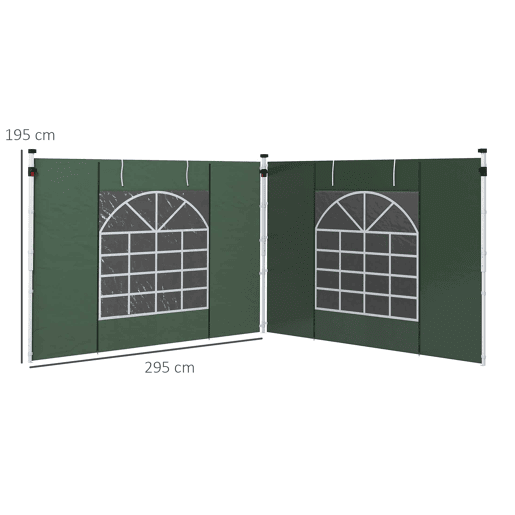 Outsunny 2 Paredes Laterais para Tendas de 3 x 3  3 x 6 m, 300x200 cm, Paredes Laterais de Substituição para Pavilhão de Tecido Oxford com Janela e Porta Enrolável com Fecho de Correr, para Festas, Verde