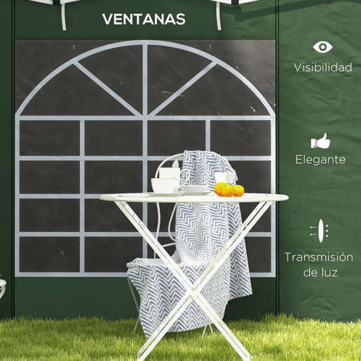 Outsunny 2 Paredes Laterais para Tendas de 3 x 3  3 x 6 m, 300x200 cm, Paredes Laterais de Substituição para Pavilhão de Tecido Oxford com Janela e Porta Enrolável com Fecho de Correr, para Festas, Verde