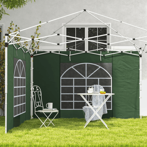Outsunny 2 Paredes Laterais para Tendas de 3 x 3  3 x 6 m, 300x200 cm, Paredes Laterais de Substituição para Pavilhão de Tecido Oxford com Janela e Porta Enrolável com Fecho de Correr, para Festas, Verde
