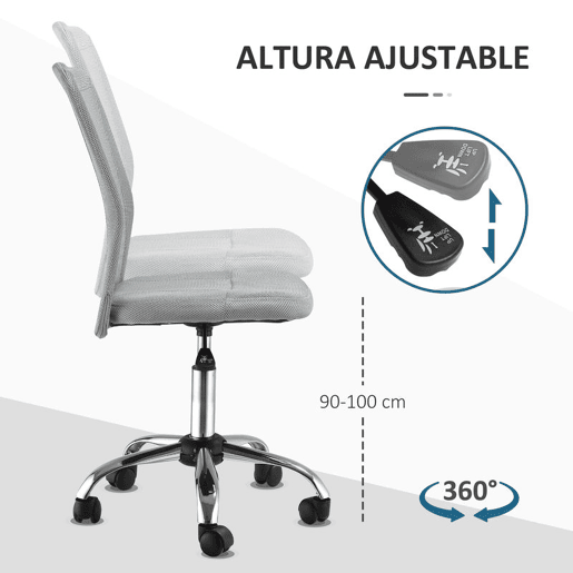 Vinsetto Cadeira de Escritório de Malha Cadeira de Escritório Giratória sem Apoio para os Braços com Altura Ajustável Carga Máxima 100 kg para Escritório Dormitório 43x58x90-100 cm Cinza
