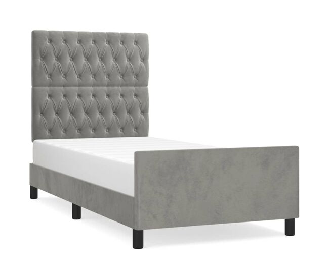 Estructura de cama con cabecero terciopelo gris claro 90x200 cm diseño de botones