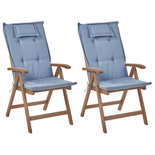 Conjunto de 2 cadeiras de jardim com almofadas AMANTEA Madeira de acácia Azul